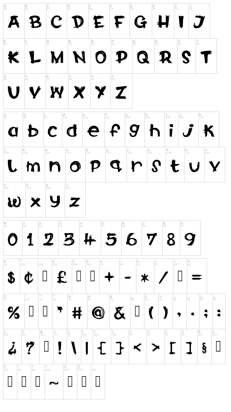 Calabar Firewood font map